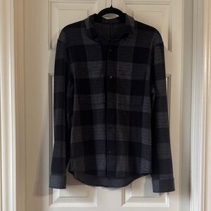 Lululemon Men's Black and Gray Checkered Shirt